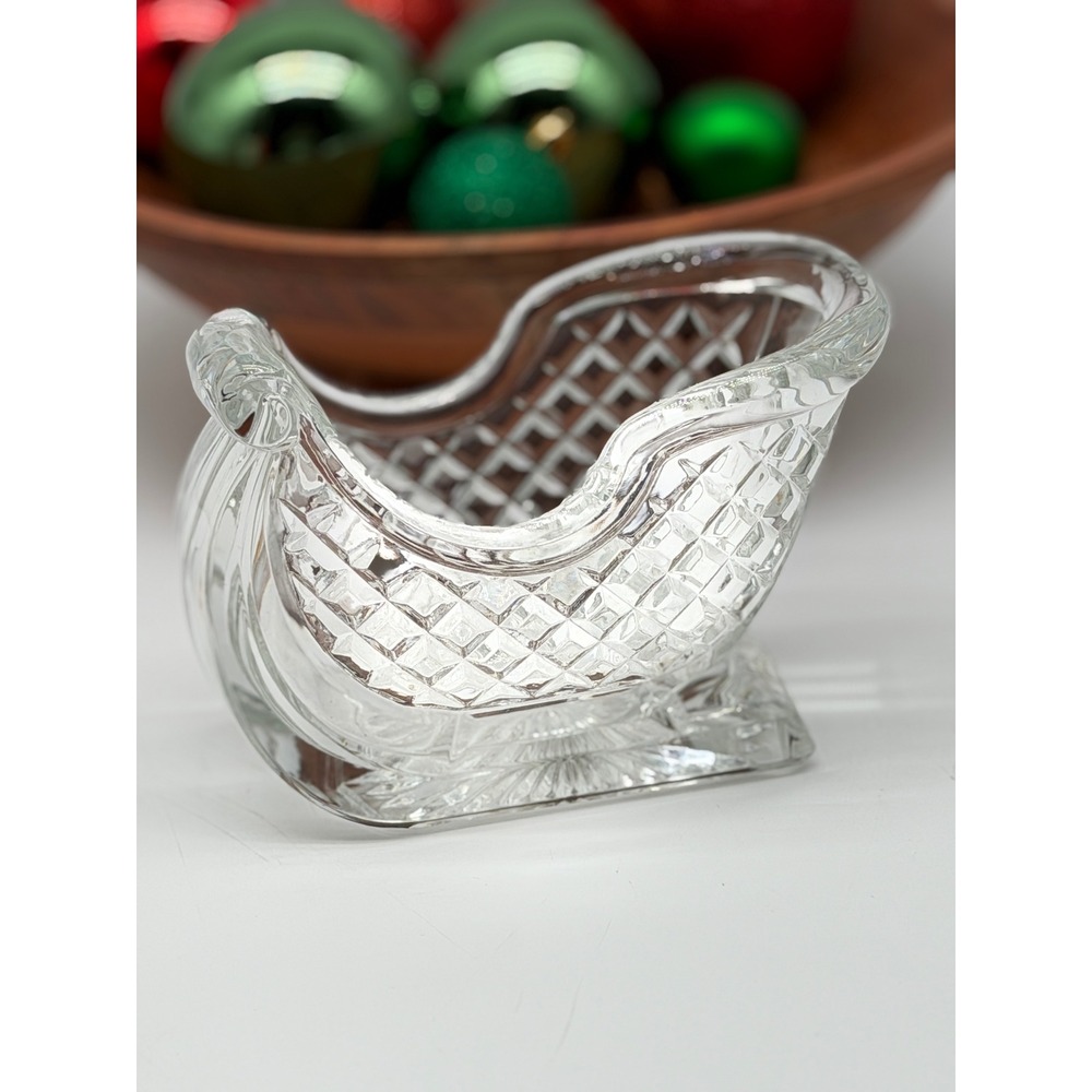 Vintage Clear Pressed Glass Christmas Sleigh Candy Dish Holiday Decor HEAVY